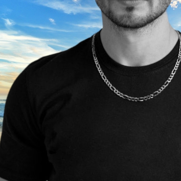 Vintage Figaro Sterling Silver 925 Chain Necklace with Diamond-Cut Links - Picture 10 of 16